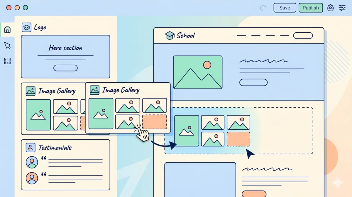 Scholr school website builder with drag-and-drop editor and live preview